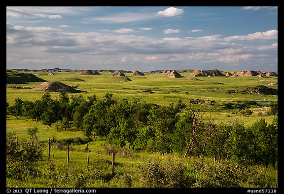Farmlands and distant badlands. North Dakota, USA (color)