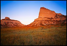 Scotts Bluff, Mitchell Pass, and South Bluff with the warm light of sunrise. Scotts Bluff National Monument. South Dakota, USA (color)