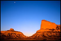 Scotts Bluff, Mitchell Pass, and  South Bluff at sunrise with moon. Scotts Bluff National Monument. Nebraska, USA ( color)