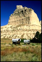 Old wagons and bluff. Scotts Bluff National Monument. Nebraska, USA ( color)