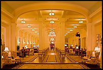 Lobby at nigth, Omni Mount Washington hotel, Bretton Woods. New Hampshire, USA (color)