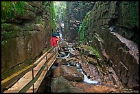 Hiking the Flume in the rain, Franconia Notch State Park. New Hampshire, USA