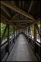 Inside Sentinel Pine covered bridge, Franconia Notch State Park. New Hampshire, USA (color)