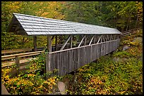 Wooden covered bridge in the fall, Franconia Notch State Park. New Hampshire, USA (color)