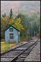 Railroad tracks and shack in autumn, White Mountain National Forest. New Hampshire, USA