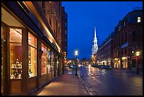 Congress Street and church by night. Portsmouth, New Hampshire, USA