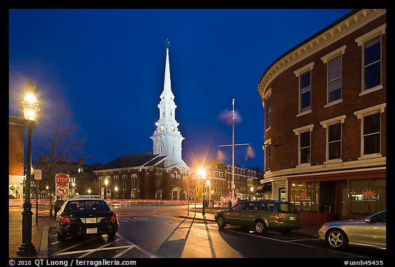 Square and church by night. Portsmouth, New Hampshire, USA