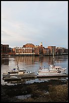 Fishing boats and Portsmouth skyline. Portsmouth, New Hampshire, USA