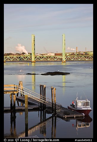 Small baot Bridges over Portsmouth river estuary. Portsmouth, New Hampshire, USA (color)