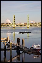 Small baot Bridges over Portsmouth river estuary. Portsmouth, New Hampshire, USA (color)