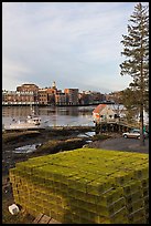 Lobster traps and city skyline. Portsmouth, New Hampshire, USA (color)