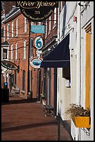 Sidewalk and waterfront buildings. Portsmouth, New Hampshire, USA ( color)