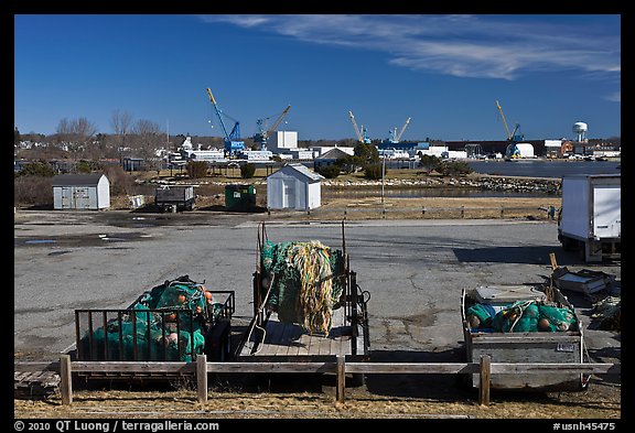 Fishing equipment on fish pier. Portsmouth, New Hampshire, USA