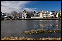 Waterfront with houses and church. Portsmouth, New Hampshire, USA