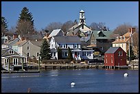 Old wooden houses and church. Portsmouth, New Hampshire, USA