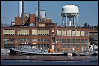 Tugboats and brick buildings, Naval Shipyard. Portsmouth, New Hampshire, USA (color)