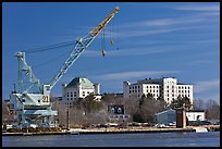 Crane and former prison called The Castle. Portsmouth, New Hampshire, USA