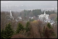 View from above with church and town hall. Walpole, New Hampshire, USA