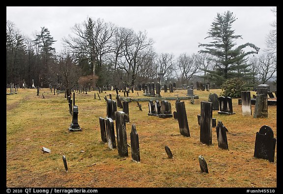 Slate headstones in cemetery. Walpole, New Hampshire, USA (color)