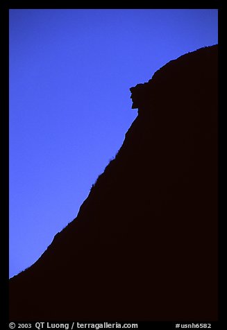 Old man of the mountain at dusk, Franconia Notch State Park. New Hampshire, USA (color)