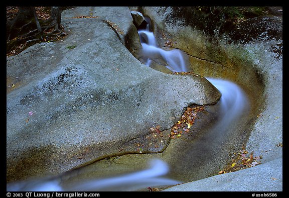 Water cascade over smooth rock, Franconia Notch State Park. New Hampshire, USA