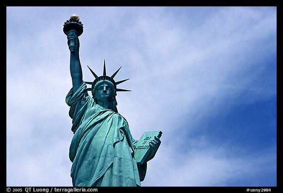Statue of Liberty and clouds, Statue of Liberty National Monument. NYC, New York, USA (color)
