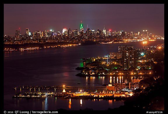 Hudson River and New York skyline at night. NYC, New York, USA (color)