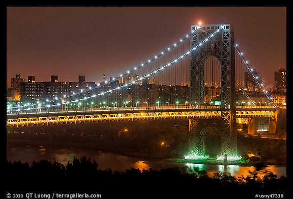 Washington Bridge at night. NYC, New York, USA (color)