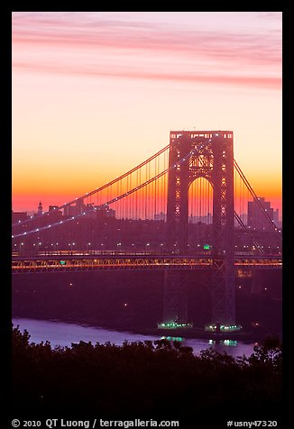 Washington Bridge at dawn from New Jersey. NYC, New York, USA (color)