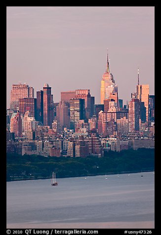 Manhattan skyline with Empire State Building and Hudson. NYC, New York, USA (color)
