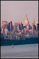 Manhattan skyline with Empire State Building and Hudson. NYC, New York, USA