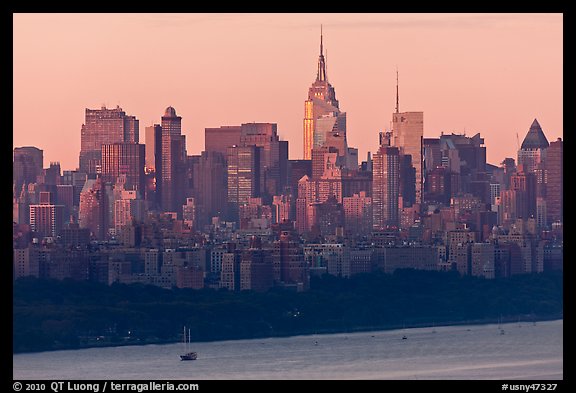 New York skyline  with Empire State Building, sunrise. NYC, New York, USA