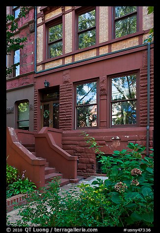 Front yard and townhouse. NYC, New York, USA (color)