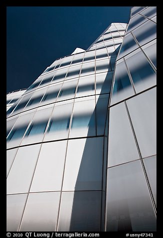 Looking up facade of IAC building. NYC, New York, USA (color)
