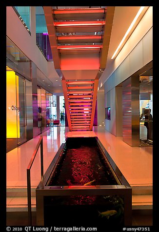 Staircase and pool, Bloomberg building. NYC, New York, USA