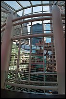 Looking through glass windows from One Beacon Court. NYC, New York, USA