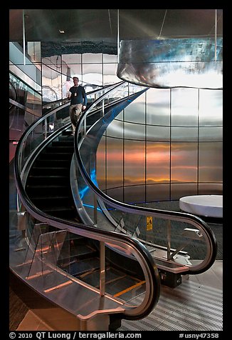 Rare curved escalator, Bloomberg Tower. NYC, New York, USA