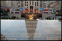 Plaque with the credo of John D Rockefeller, Rockefeller Plaza. NYC, New York, USA