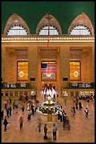 Main information booth and flag hung after 9/11, Grand Central Terminal. NYC, New York, USA