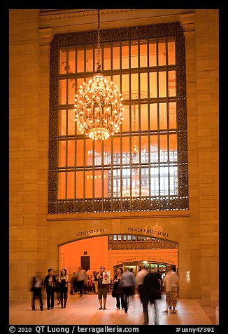 Gate and chandelier, Grand Central Terminal. NYC, New York, USA (color)