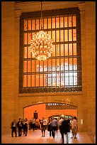 Gate and chandelier, Grand Central Terminal. NYC, New York, USA