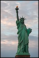 Statue of Liberty with lit torch, Statue of Liberty National Monument. NYC, New York, USA