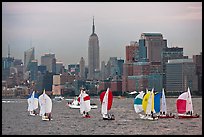 Sailboats and Manhattan skyline, New York Harbor. NYC, New York, USA