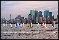 Sailboats, lower and mid Manhattan skyline. NYC, New York, USA ( color)