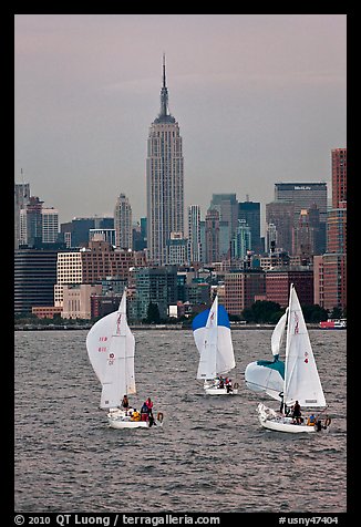 Sailboats and Empire State Building. NYC, New York, USA (color)