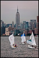 Sailboats and Empire State Building. NYC, New York, USA