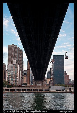 Queensboro bridge underside and tram. NYC, New York, USA (color)
