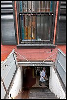 Restaurant basement seen from street. NYC, New York, USA