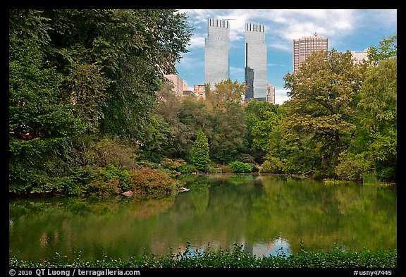 Pond and skyscrappers, Central Park. NYC, New York, USA (color)