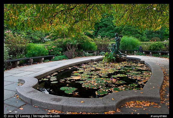 Pool and sculpture, South Garden, Central Park. NYC, New York, USA (color)